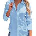 siliteelon Women's Button Down Shirts Long Sleeve Dress Shirts Wrinkle Free Collared Work Office Solid Blouses Corset Tops -Sky Blue XS