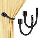 Curtain Holdbacks 2 Pack, HOTOZON Decorative Curtain Tieback with Screws Wall Mounted, Curtain Hooks for Drapes with Simple End Finials, Black (1 Pair/2 Pack), Small