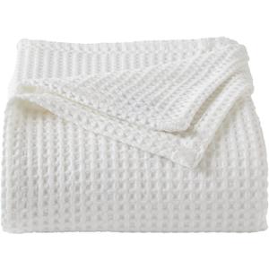 100% Cotton Waffle Weave Bed Blanket | Soft, Breathable, and Lightweight Blanket for All-Season | Perfect for Layering | Brielle Collection (Full/Queen, White)