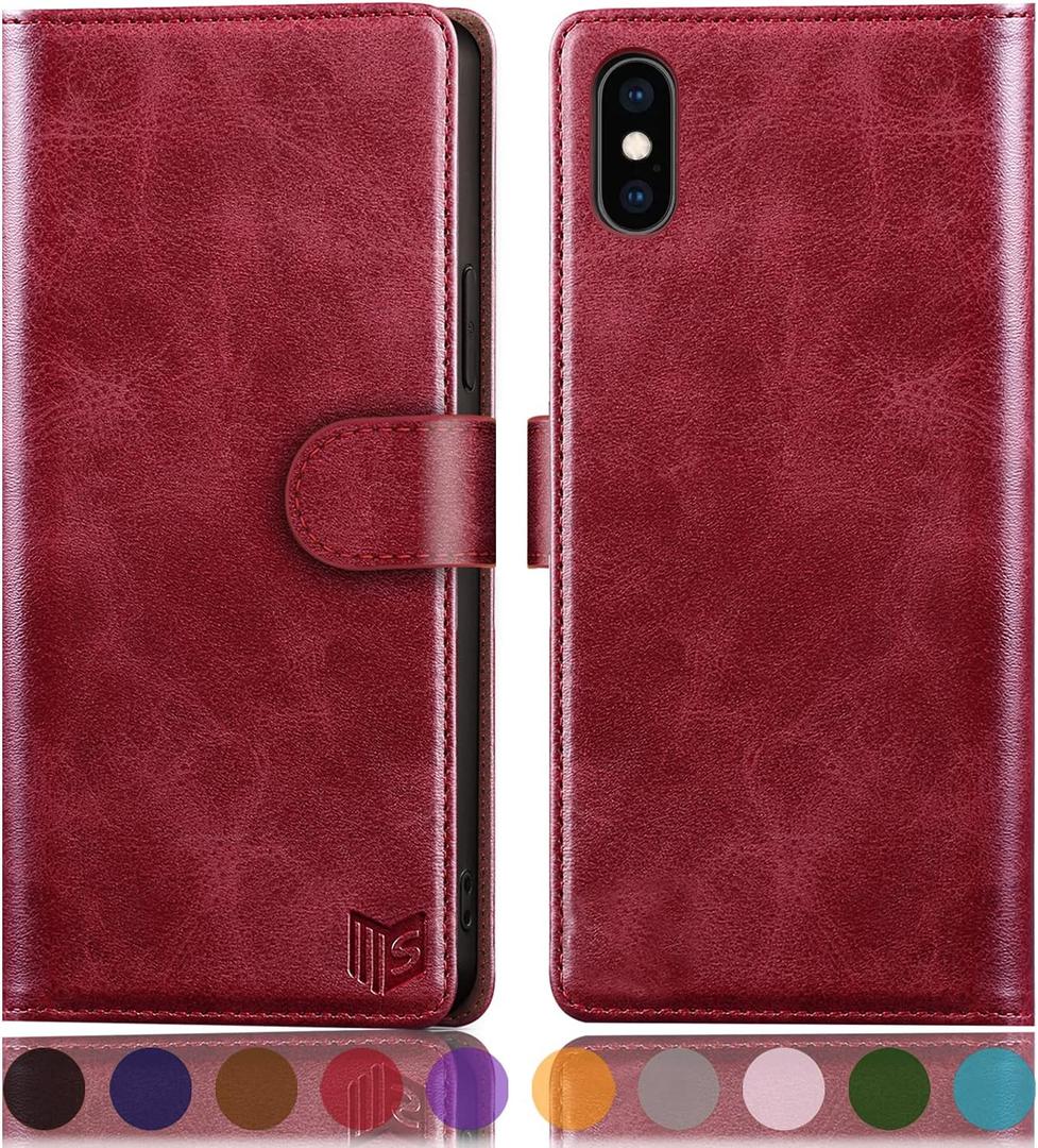 SUANPOT for iPhone Xs Max 6.5"(Non XS 5.8") with RFID Blocking Leather Wallet case Credit Card Holder,Flip Folio Book Phone case Shockproof Cover for Women Men for Apple XS Max/XSMAX case Wallet Red