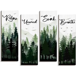 COLOR VALLEY ART Green Misty Forest Bathroom Wall Decor, 4 x 11.8 inch, Rustic Vintage Wall Art Plaque, Nature Themed Wall Decor for Bathroom, Laundry, Spa