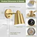 Lomoky Dimmable Wall Sconces Plug in, Adjustable Angle Wall Lamps with Plug in Cord and Dimmer On/Off Knob Switch, Gold Wall Light with Metal Shade for Bedroom Bedside Doorway (2 Bulbs Included)