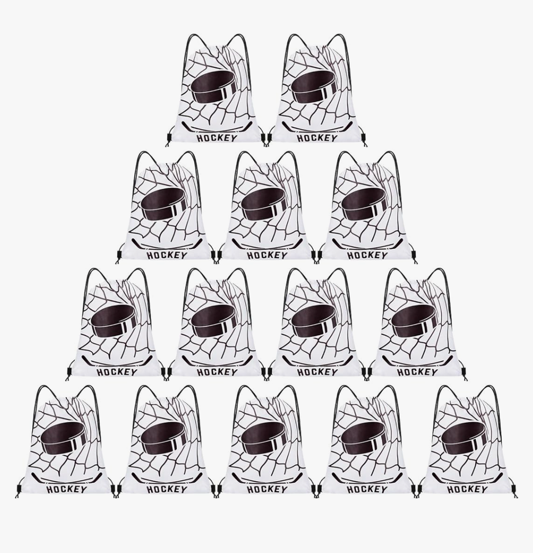 14 Pcs Drawstring Bags Softball Baseball Basketball Football Goodie Favor Bags Cinch Candy Bag Sackpack for Sports Teams (Hockey)