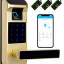 Harfo Smart Door Lock, Heavy Duty 5 in 1 Keyless Entry Door Lock, Full App Control Digital Keypad Lock, Reversible Handle with Fingerprints and Passcodes for Family/Office/Apartment (Gold)