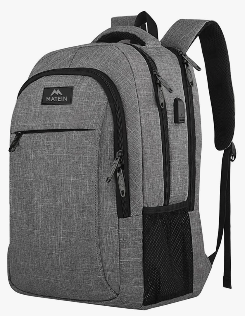 MATEIN Travel Laptop Backpack, Business Anti Theft Slim Sturdy Laptops Backpack with USB Charging Port, Water Resistant College School Computer Bag Gift for Men & Women Fits 15.6 Inch Notebook, Grey