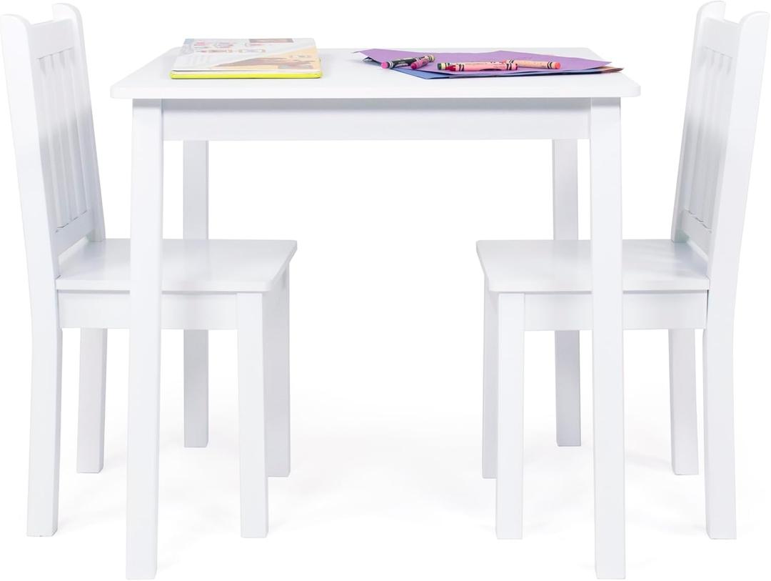 Humble Crew Kids Wooden Table and 2 Chairs Set, White - Square Kids Table and Chair Set for Toddlers and Children for Arts, Crafts, and Snack Time - Sturdy, Durable Toddler Activity Table