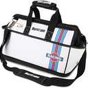 HURRICANE 16 inch Wide Mouth Tool Bag with Water Proof Molded Base with Extra Shoulder Strap, Upgrade Version, Racing theme-White, Multi Pockets, Large Inner Space