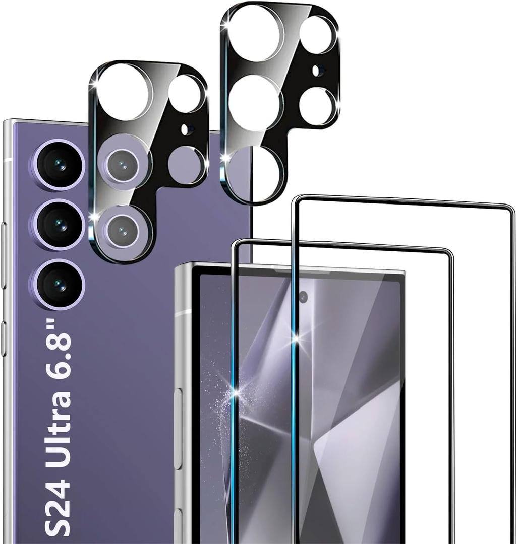 XDesign [2+2 Pack Galaxy S24 Ultra Screen Protector, 9H Tempered Glass Scratch Resistant, Ultrasonic Fingerprint Support, For Samsung Galaxy S24 Ultra 5G 6.8 Inch Glass Screen Protector
