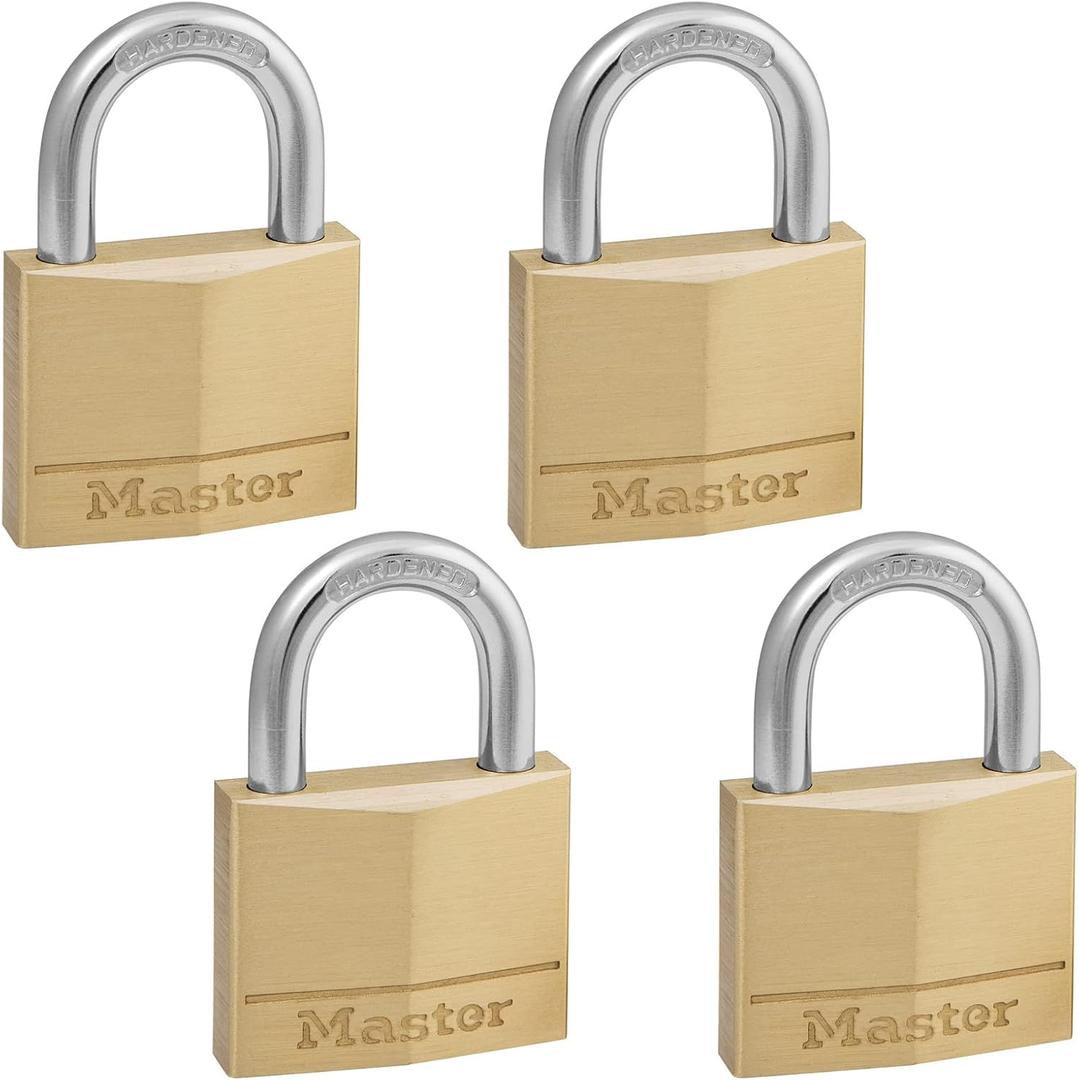 Master Lock 140Q Solid Brass Padlock with Key, 4 Pack