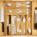 Purawood Bamboo Drawer Organizer - Expandable Silverware Organizer & Utensil Drawer Organizer, Cutlery Tray with Dividers, 7-9 Slots- Kitchen Organizer for Utensils & Flatware (Natural)
