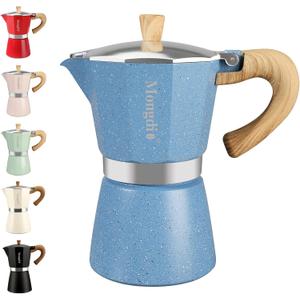 Mongdio Stovetop Espresso Maker Moka Pot, Cuban Coffee Maker Stove top coffee maker Moka Italian Espresso Greca Coffee Maker Brewer Percolator, 6 Espresso Cups, 10 oz - Blue