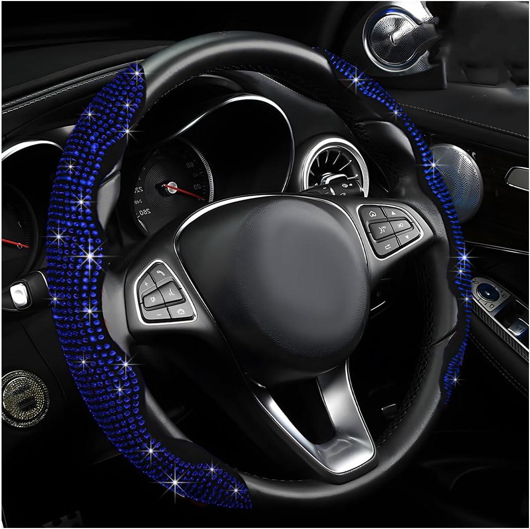 2 PCS Steering Wheel Cover, Segmented Car Wheel Covers with Crystal Rhinestones, Non-Slip Protector Bling Sparkly Decoration for Most Steering Wheels, Car Accessories (Blue)