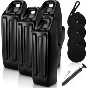 4 Pack Pontoon Boat Fenders 23.6" x 7.9" x 9" Black Inflatable Boat Bumper for Docking with Ropes Heavy Duty Marine Grade PVC with Locking Recessed and Groove Grip Handle Pontoon Accessories