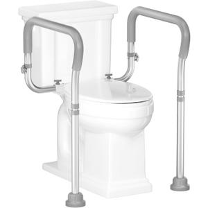 HOMLAND Toilet Safety Rail for Seniors with Adjustable Height & Width, Toilet Safety Frame with Handles, 350LB Toilet Support Rail for Handicap and Disabled, Grey