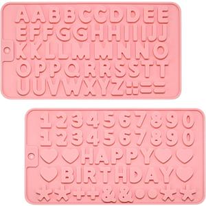 2 PCS Silicone Letter Molds and Number Molds for Chocolate, Reusable Alphabet Candy Molds with Happy Birthday Symbols for Cake, Cookies, Ice Cubes