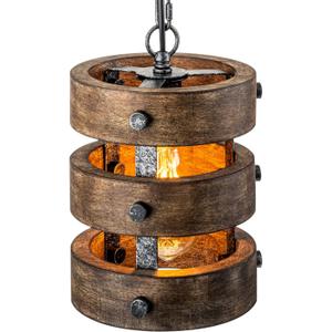 Farmhouse Wood Pendant Lights Kitchen Island, Dining Room Lighting Fixtures Over Table, Rustic Chandelier, Height Adjustable Hallway Light for Foyer Living Room Bar Restaurant (Dark Brown)