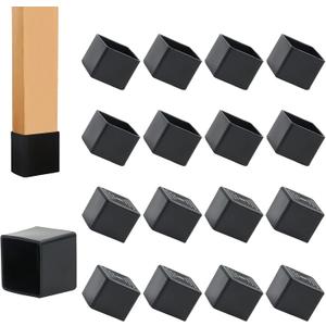 12PCS Square Rubber Furniture Leg Caps 1 Inch x 1 Inch Square Chair Leg Caps Covers Black Furniture Foot Table Chair Leg End Cap, Anti-Slip Chair Leg Floor Protectors, Black