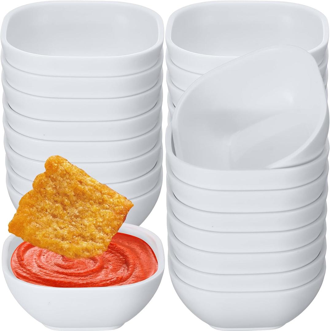 Tioncy 24 Pack 4.5 oz Small Wheat Straw Dipping Bowls Unbreakable Dessert Bowls Soy Sauce Dishes 3.7 x 3.7 x 1.5 Mini Prep Saucer Dipping Saucers for Side Dish Ketchup Soy Dessert Snack(White)