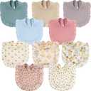 Mepase 10 Pcs Large Muslin Baby Girl Bibs Drool Teething Bibs Lap Shoulder for Boy Girls Teething(Fresh Colors)