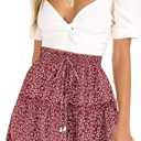 DooMoni Women's High Waisted Floral Mini Skirt Drawstring Boho Print Ruffle Summer Short Skirts, Size M