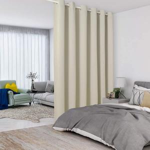 LORDTEX Cream Room Divider Curtains - Total Privacy Wall Divider Screens Sound Proof Wide Blackout Curtain for Living Room, Bedroom, Patio Sliding Door, 1 Panel, 8.3ft Wide x 10ft Tall