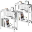 End Table Set of 2 for Small Space, 3-Tier Narrow Side Table with Magazine Holder,Small Nightstand, Skinny Snack Couch Table in Living Room, Bedroom Study and Balcony (White)