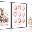 3Pcs Easter Bunny Poster Wall Art Pink Easter Eggs Wreath Canvas Prints Cute Watercolor Rabbit Pictures Wall Decor for Baby Boys And Girls Living Room Bedroom Home Decoration Un framed (16"L x 12"W)