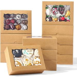 20PCS 8x5x2 Inch Bakery Boxes Cookie Boxes with Window Treat Boxes Bakery Packaging for Dessert Donut,Muffins,Chocolate,Cupcake,and Candy Gift Giving Christmas Valentine's Mother's Day (Brown)