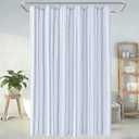 ORTIGIA Blue and White Striped Shower Curtain with 12 Metal Hooks, Crinkled Lightweight Textured Fabric Modern Farmhouse Minimalist Bathroom Curtain 72x72 Inch