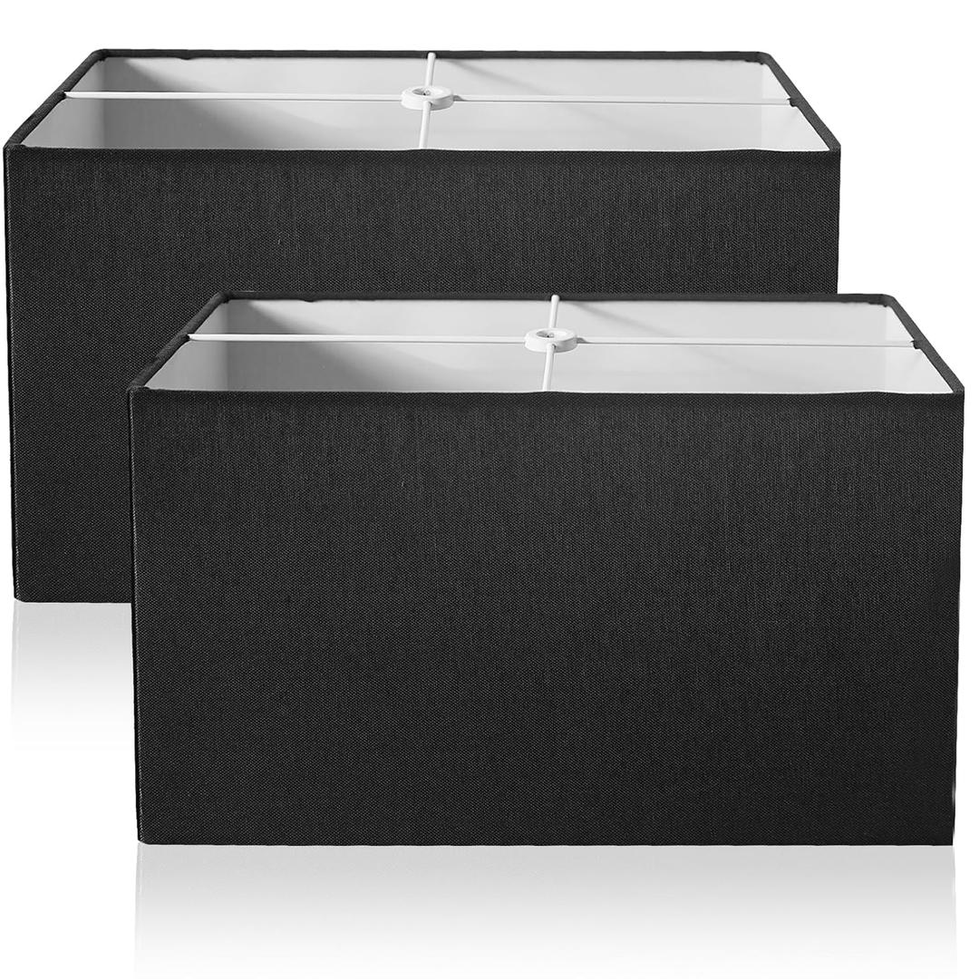 Lamp Shades Set of 2 Square Lampshade for Table Lamp Floor Lamps,6.7x12.6x8" Large Black Lampshades Replacement Double Fabric Lamp Shade Natural Linen Easy Assembly Lampshade