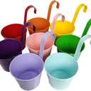 8 Colours Metal Hanging Flower Pots, 6.3" Hanging Flower Buckets on Hooks, with Drainage Hole (8 Pack, L)