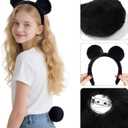 Bear Ears Headband Tail Set, Bear Costume Headband for Adults Women Men for Halloween Party Headwear Accessory (One Size, Black)