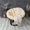 Sorra Home Tufted Papasan Cushion - Bucket & Moon Chair Comfy Round Cushion - Floor Pillow with Plush Foam for Indoor Furniture (Frame Not Included) - Ivory (44" x 44" x 4")
