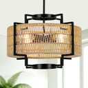 18" Rattan Chandelier, 4-Light Boho Pendant Light for Dining Room