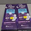 Poise Overnight Ultra Thin Incontinence & Postpartum Pads with Wings for Bladder Leaks, 8 Drop Extra Absorbent, Long Length, 60 Count (3 Packs of 20)