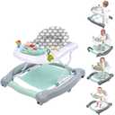 5 in 1 Foldable Baby Walker, Activity Baby Walker-Baby Bouncer, Rocker, Activity Center, Seat and Push Walker ,Detachable Trampoline Mat, Adjustable Speed Rear Wheels and Height,Ages 6-18 Months (Mint) (Blue)