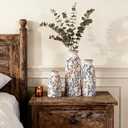 Blue & Brown Ceramic Decorative Vase Set of 3, Tuscan Rustic Pottery Vase, Farmhouse Table Pampas Grass Vases for Coffee Table Mantel Entryway Wedding Centerpiece, Vintage Floral Vases Tall 9.5in