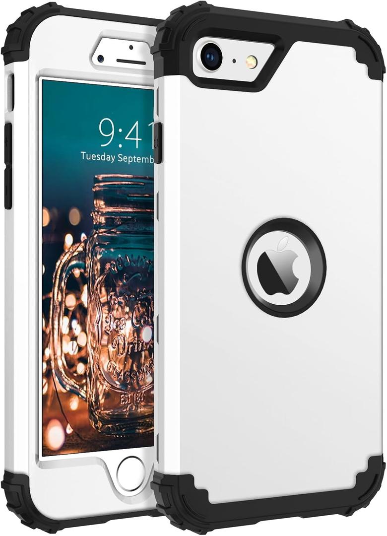 BENTOBEN for iPhone SE 2022 Phone Case and iPhone SE 2020 Case, Heavy Duty 3 in 1 Full Body Rugged Shockproof Hybrid Hard PC Soft Rubber Bumper Drop Protective Girls Women Cover, White/Black