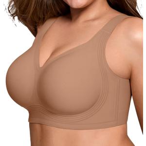 LetsJoli Jelly Bras for Women Push Up Bra Wireless No Underwire Supportive Full Coverage Plus Size for Older Women(Latte, XL)