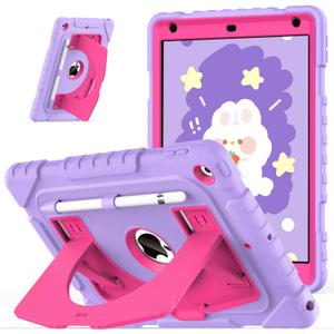 OKP Case for iPad 9th/ 8th/ 7th Generation 10.2 Inch (2021/2020/2019), Shockproof Rugged Heavy Duty i Pad 9 8 7 th Gen Protective 10.2'' Cover with Pencil Holder/Kickstand, Purple+Hot Pink