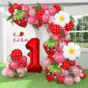 Soonlyn Berry First Birthday Decor 12Ft Strawberry Balloon Arch Kit with Strawberry Balloons Garland Foil First Daisy Dalloons for First Birthday Sweet Baby Shower, Red