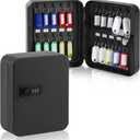 KYODOLED 20 Key Storage Lock Box with Code, Key Cabinet Organizer Wall Mount with Combination Lock, Hooks & Labels for Home, Office & Rental Properties, 7.87 x 6.3 x 3.14 in, Black