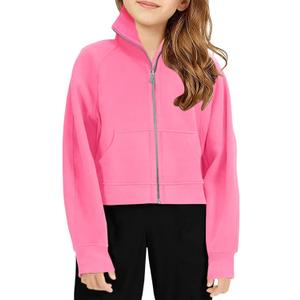 Meikulo Girls Zip Up Sweatshirt Kids Fashion Stand Collar Fleece Lined Jacket with Pockets 7-14 Years, 150