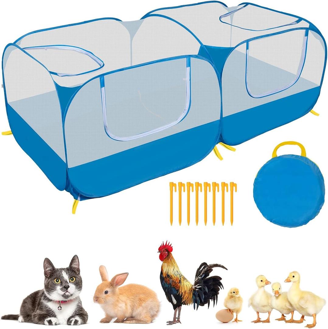73" Large Small Animal Playpen with Detachable Bottom, Portable Chicken Coop Run and Chick Brooder, Pop Up Pet Enclosure Tent for Guinea Pigs, Bunnies, Puppies, Cats, Indoor/Outdoor Exercise Pen