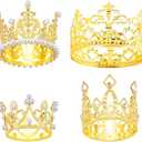 Jetec 4 Pcs Mini Crown Cake Topper Flower Bouquets Accessories, Metal Rhinestone Princess Tiara, Royal Decor for Baby Shower, Wedding, Birthday & Pets(Gold,Classic Style)