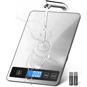 Food Scale - 15kg/33lb Digital Kitchen Scale with Full-View LCD Display, Grams and Ounces, Easy Clean Stainless Steel, 6 Units with Tare Function, Precise for Baking, Cooking & Meal Prep, Black