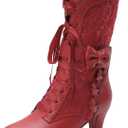 Blano Lofor Women Victorian Boots Chunky Heels Lace up Cute Bow Knot Cosplay Costumes Witch Medieval Renaissance Mid-Calf Goth Boots Vintage Gothic Kawaii Lolita Shoes Red Size 7.5