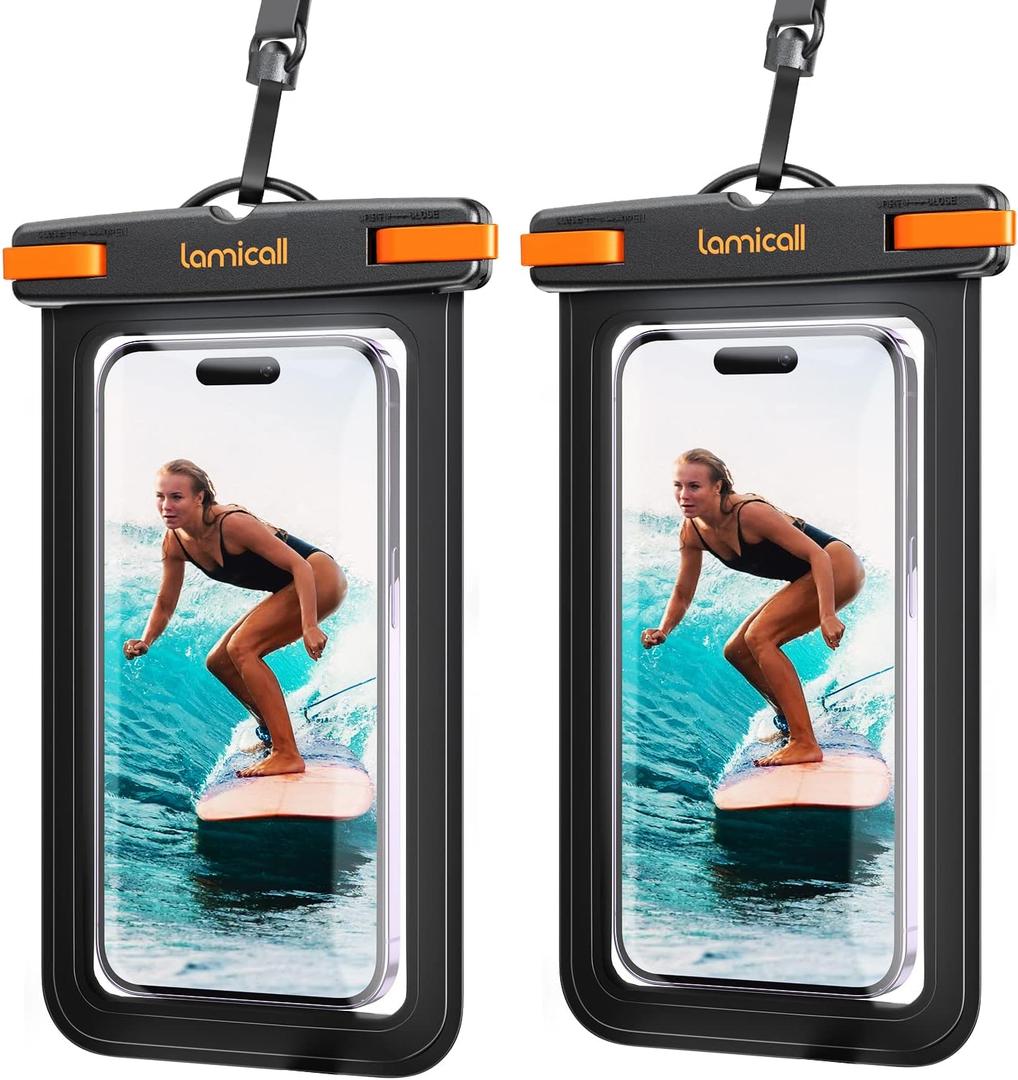 Lamicall 2 Pack Cell Phone Bag, for Mother Mom, Birthday Gift for Father Teens Girls Boys Phone Pouch, Black (Orange black 7")
