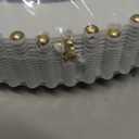 PLASTICPRO 64 Piece Combo Plastic Dinner Plates Disposable Plastic Fancy Heavy Duty Party Dishes 7 inch and 10 inch, White and Gold Beaded