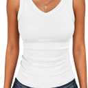 ANRABESS Tank Tops for Women V Neck Ribbed Knit Slim Fitted Sleeveless Basic Tee Tanks Casual Summer Clothes 2026 (Small, White)